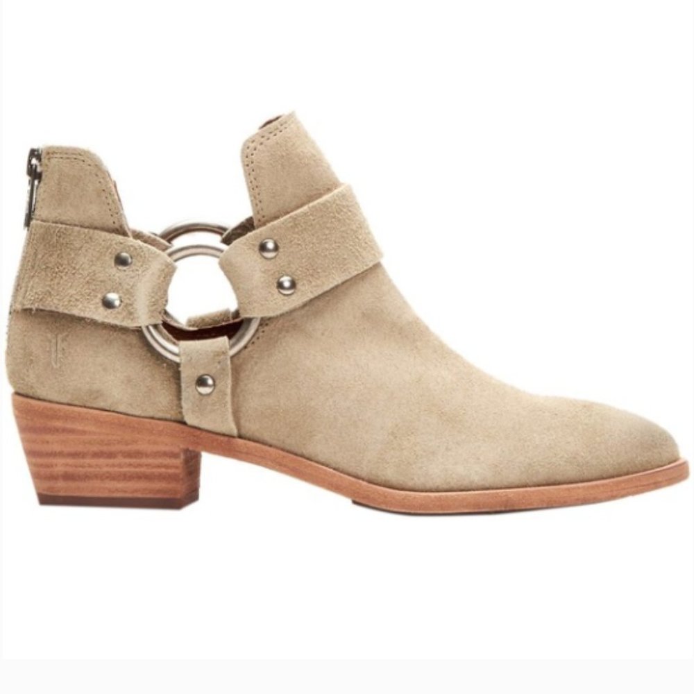 Frye Ray Low Harness Back Zip Light Grey Tan Ankle Booties